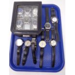 A watch box together with 13 assorted gents wristwatches including Timex, Slazenger and Sekonda etc.