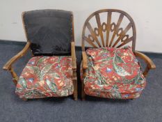 Two 20th century beech framed low armchairs.