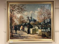 Continental School : Figures in a Parisian street, oil-on-canvas, 69 x 59 cm.