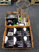 Two boxes containing boxed Homebase light base,
