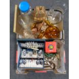 Two boxes containing miscellanea including ceramics, assorted glassware, cased cutlery,