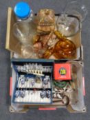 Two boxes containing miscellanea including ceramics, assorted glassware, cased cutlery,