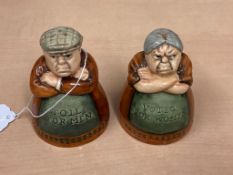 A pair of Royal Doulton Suffragette salt and pepper pots 'Votes for Women & Toil for Men',
