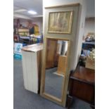 A 19th century hall mirror in painted and gilt frame surmounted by a hand painted panel depicting