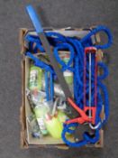 A box containing welding mask, hose, mobile lubrication fluid, hand tools etc.