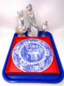 A Spode Italian china cake stand (boxed), together with three Spanish figures.
