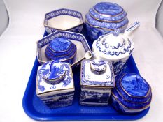 A tray containing Ringtons ceramics including tea caddies, teapots, cathedral pattern bowls etc.