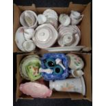Two boxes of assorted ceramics including Crown Ducal dinner ware, Maling china, vases,