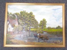 E E Miller (20th Century) : The Hay Wain after John Constable, oil-on-board in gilt frame.
