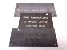 Three vintage metal door plaques