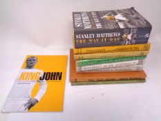 Nine football books bearing signatures including Stanley Matthews, John Charles, Tommy Lawton,