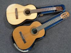 A BM Spanish acoustic guitar together with a further acoustic guitar in case.