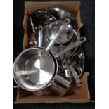 A box of Meyer sauce pans with lids (as new)