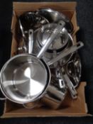 A box of Meyer sauce pans with lids (as new)