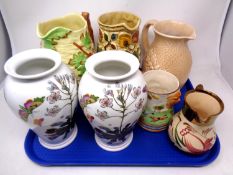 A tray containing a pair of Portmeirion Botanic Gardens vases together with five further jugs
