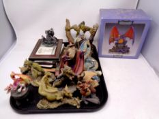 A tray containing a collection Enchantica figures together with two further boxed dragon ornaments.