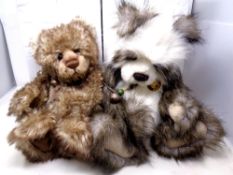 Two Charlie bears, Shaun and Hudson, (with tags and boxes).