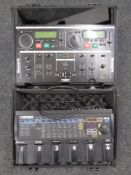 A Numark CDMIX 1 mixing console in storage box together with a further Boss ME-10 guitar multiple