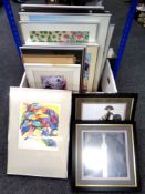 A box containing a quantity of continental school pictures and prints including gallery prints,