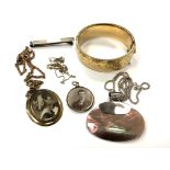 A small group of jewellery including a gent's silver tie clip, abalone pendant set in silver,