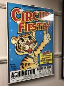 A framed vintage circus fiesta poster, 42cm x 60cm.