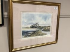 After Tom MacDonald : Bamburgh Castle, reproduction in colours, signed in pencil, 21 cm x 30 cm,