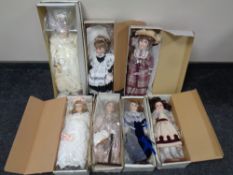 Seven Alberon porcelain headed collector's dolls.