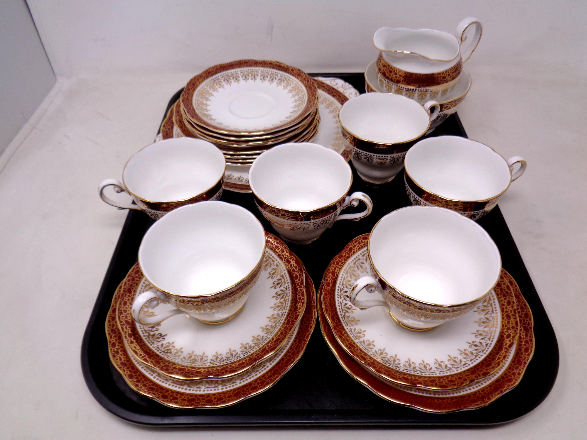 A tray containing a 21 piece Royal Standard bone china tea service.