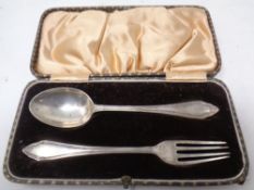 A Sheffield silver spoon and fork in case.