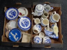 Two boxes containing assorted ceramics including Spode Italian blue and white ware,