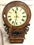 A 19th century inlaid walnut drop-dial wall clock with twin-fusee movement,