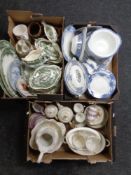 Three boxes containing assorted ceramics including Cetem and Maling blue and white dinnerware,