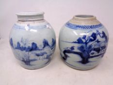 Two Chinese glazed ceramic temple jars, one with lid.