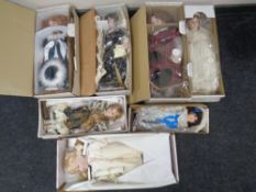 Seven assorted porcelain headed collector's dolls including Alberon and Fair Lady.