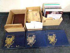 Three boxes containing vinyl LPs, 78s, The Great Musicians box sets.