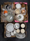 Three boxes containing assorted dinnerware, Royal Doulton Autumn Glory tea china,