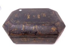 A 19th century octagonal lacquered jewellery box.