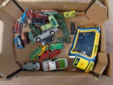 A box of 20th century play-worn die cast vehicles including Dinky,
