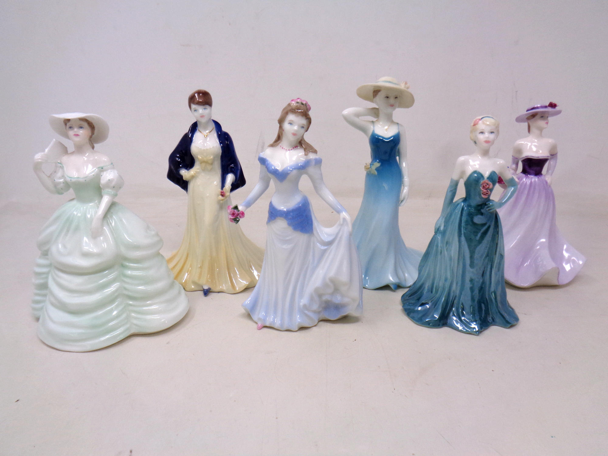 Six Coalport figures, Loretta, Debutante of the Year 2000 The Winters Ball, Valentine,