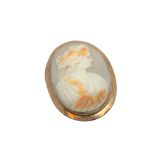 An antique rose-gold cameo brooch, 43 mm x 54 mm.