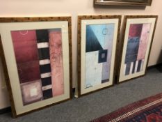 A set of three colour abstract prints, each 52 cm x 90 cm.