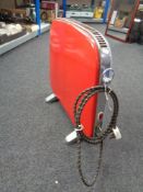 A vintage chrome and enamelled heater