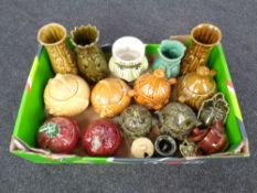 A box containing a quantity of silver and other pottery, lidded jars and vases.