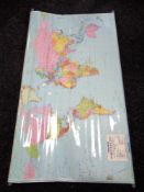 An international vinyl pull down map of the world.