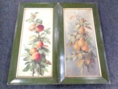 A pair of 20th century oil-on-canvas still life paintings of fruit, framed.