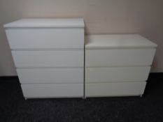 An IKEA four drawer chest with matching three drawer chest (white).