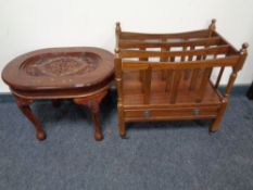 A Victorian style Canterbury together with an Indian style brass inlaid occasional table.