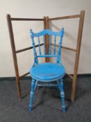 A painted antique ibex chair together with a two way folding clothes airer.