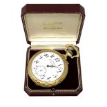 A large 19th century gold plated pocket watch by Doxa, with rowing scene to reverse of case.