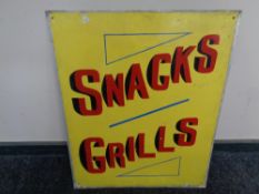 A 20th century tin sign - Snacks Grills